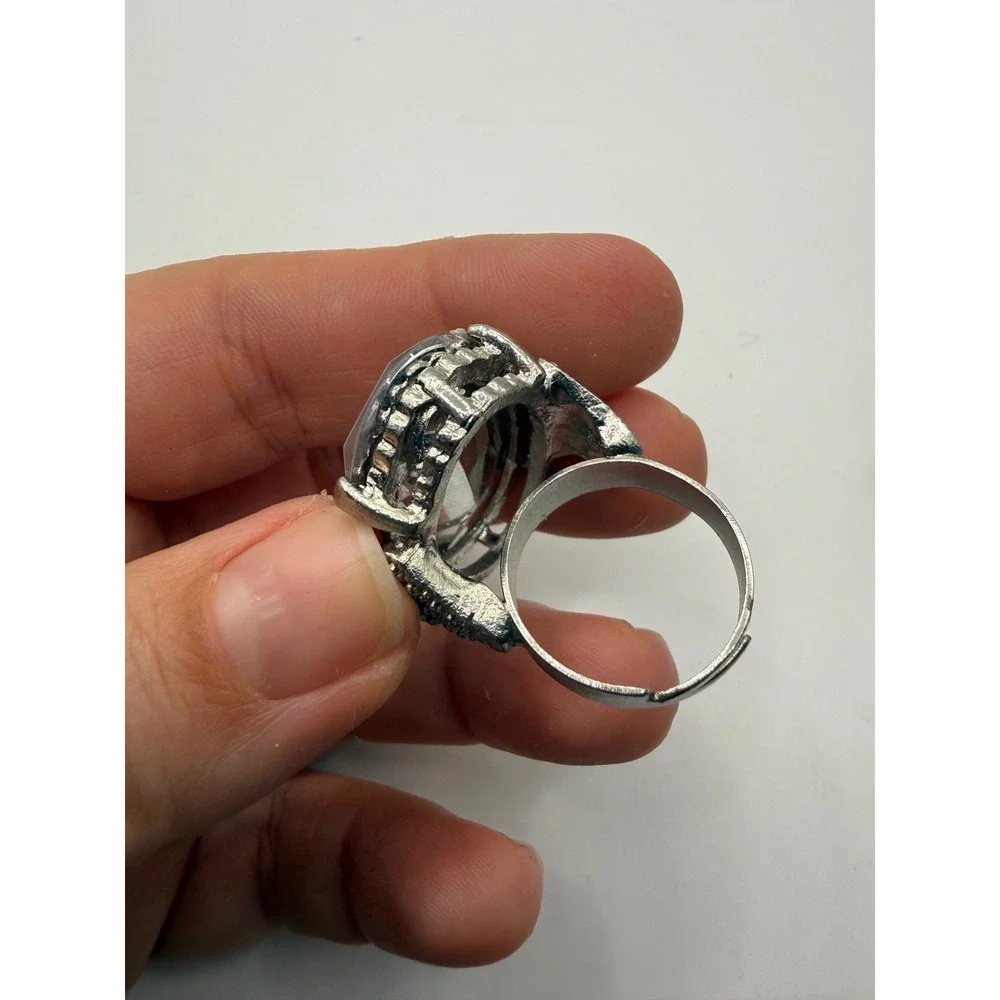 Large Oval Clear Crystal Statement Cocktail Ring‎ Silver Tone Adjustable Band
